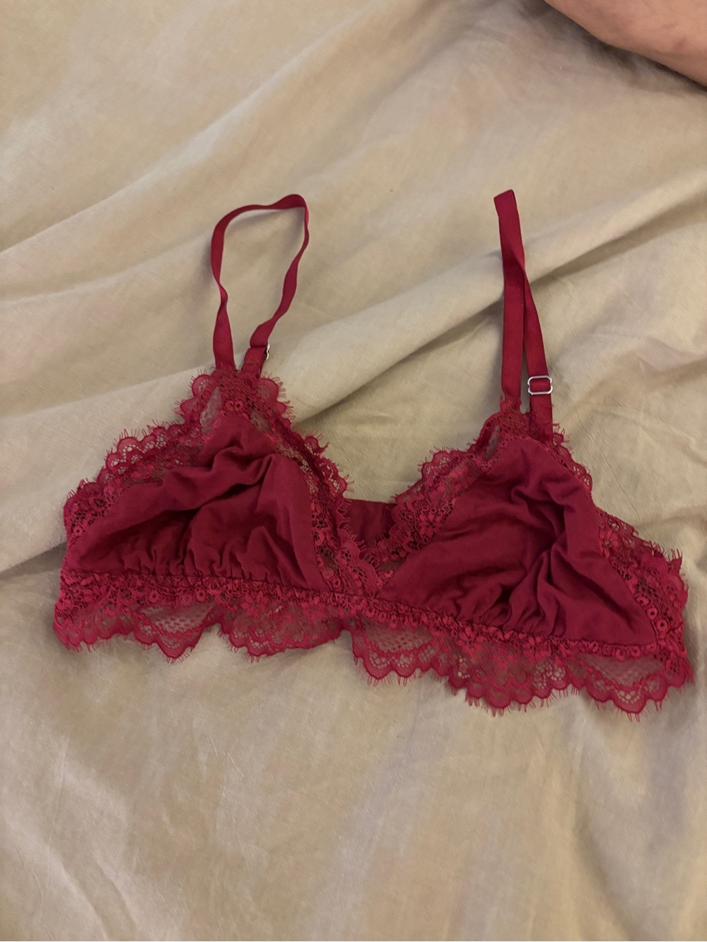 Lace Trim Bralette in Deep Red